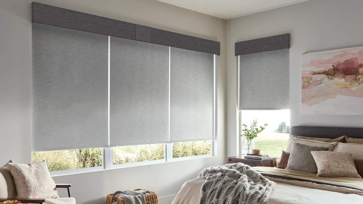 roller shades with valance in bedroom