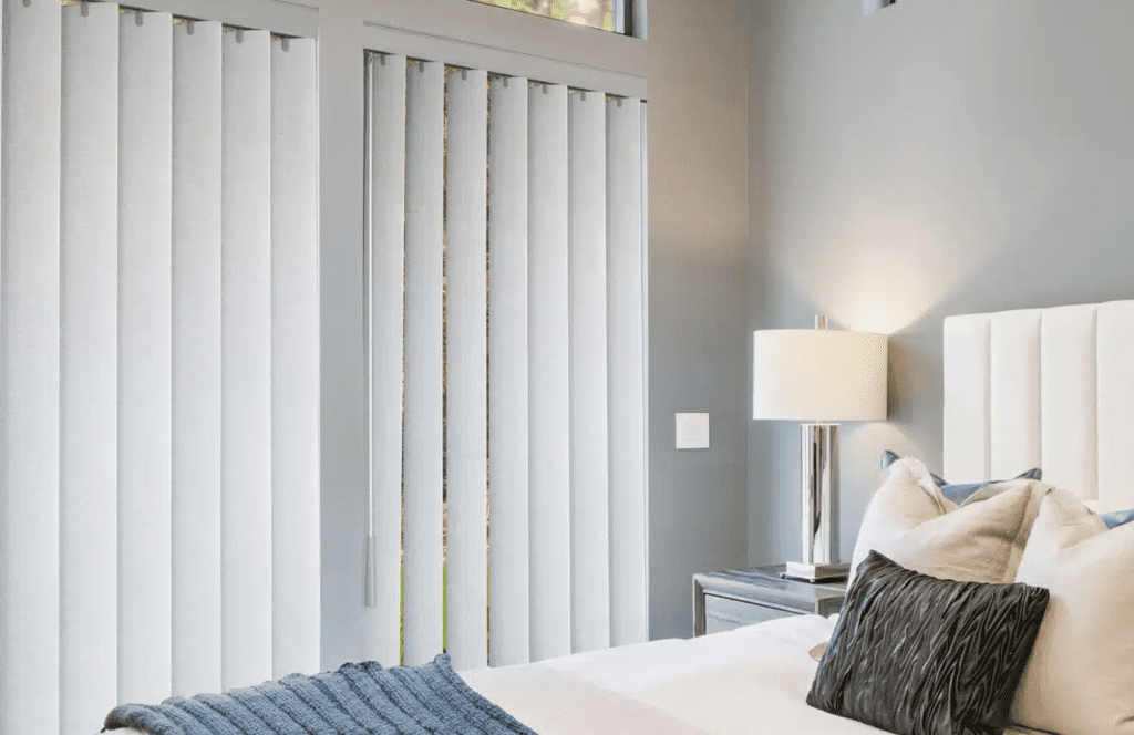 fabric vertical shades in bedroom