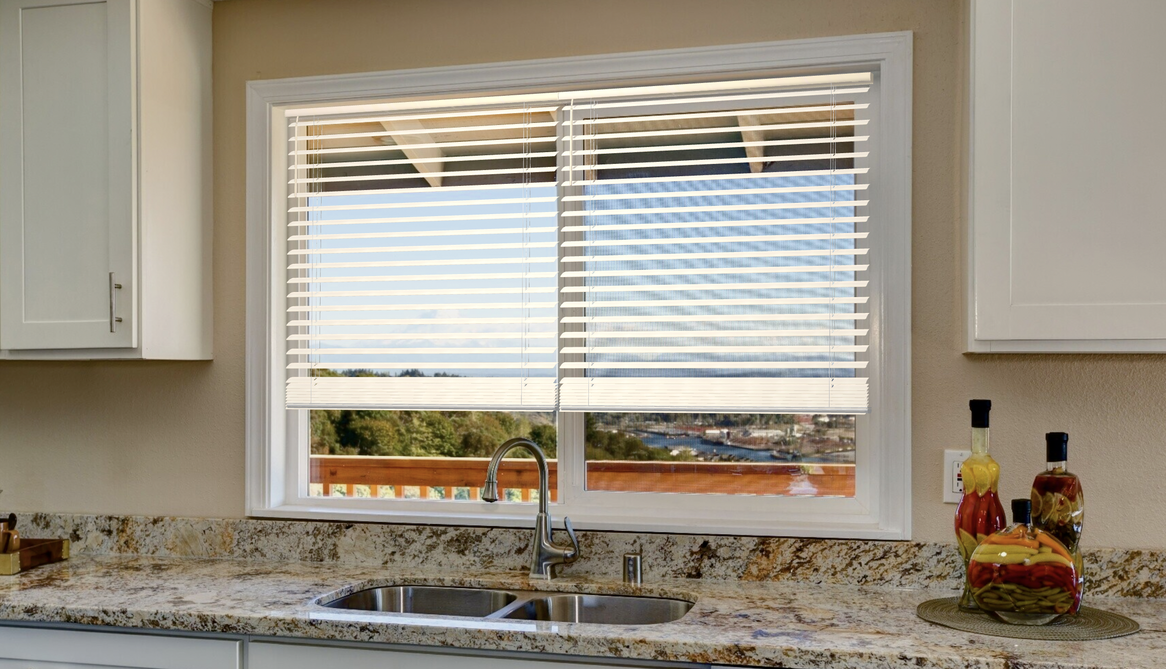 blinds on window above kitchen sink